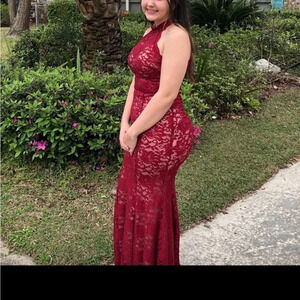 Sequin Hearts women’s  dress 5 gown red lace sparkle formal top skirt 2 piece